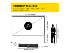 Tela de Cinema ao Ar Livre SucceBuy com Suporte - 381cm, 16:9 HD 4K Portátil para o Interior e o Exterior Cinema em Casa Jogos Escritório
