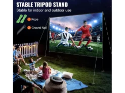 Tela de Cinema ao Ar Livre SucceBuy com Suporte - 381cm, 16:9 HD 4K Portátil para o Interior e o Exterior Cinema em Casa Jogos Escritório