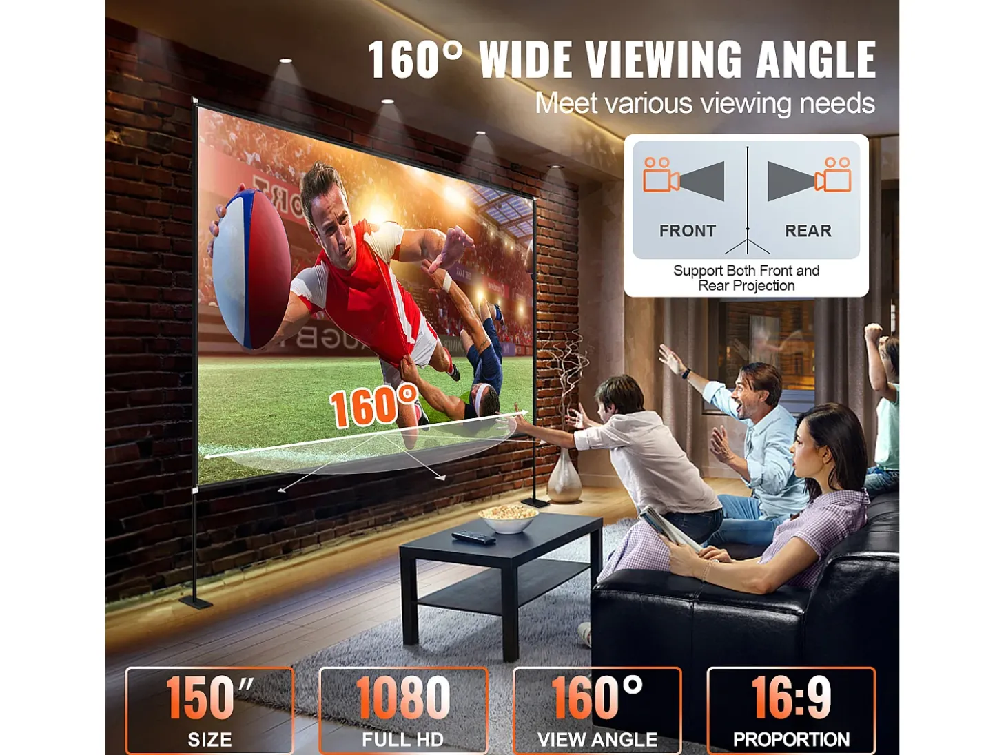 Tela de Cinema ao Ar Livre SucceBuy com Suporte - 381cm, 16:9 HD 4K Portátil para o Interior e o Exterior Cinema em Casa Jogos Escritório