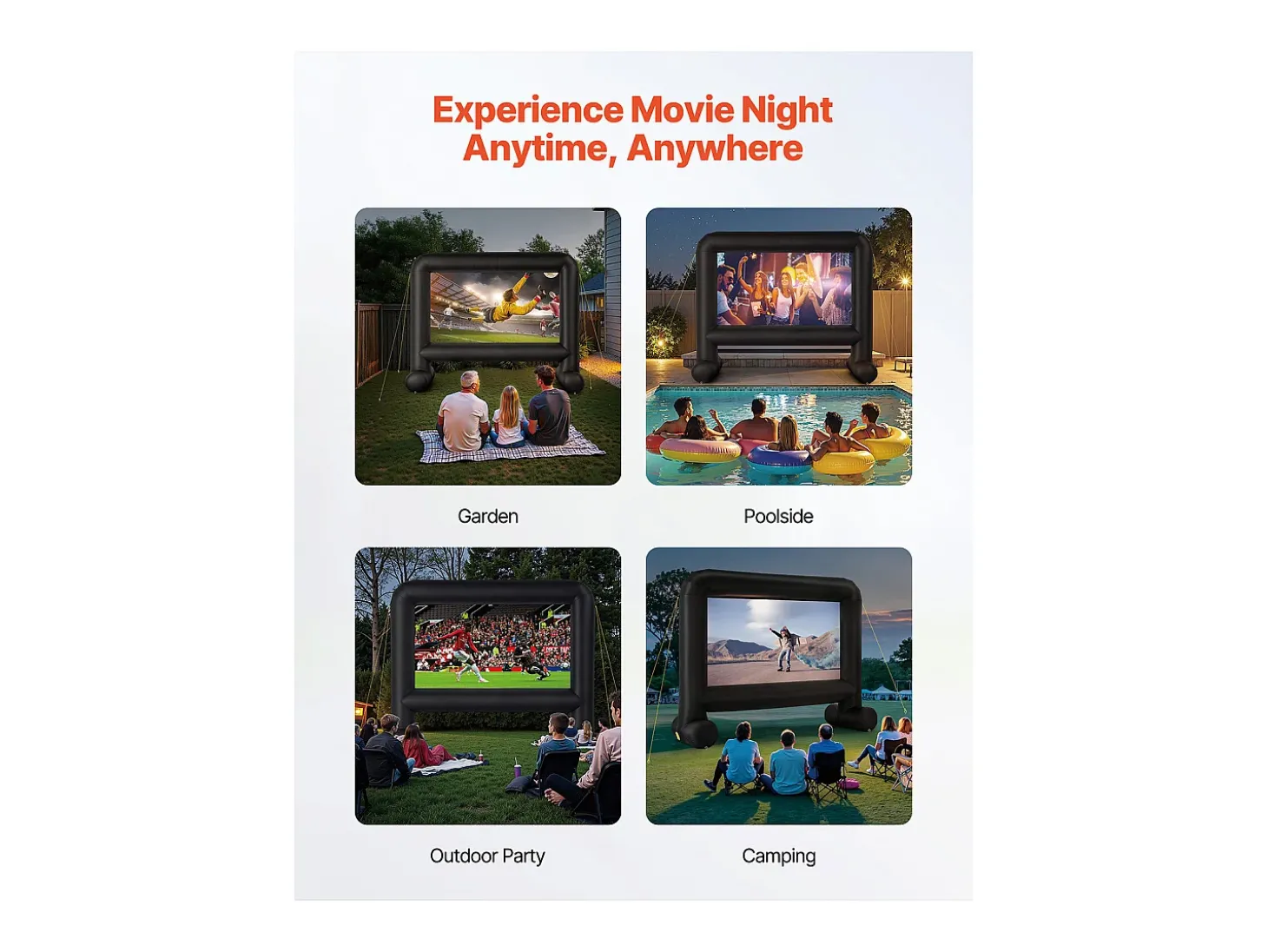 Tela de Projeção Inflável SucceBuy, Material 600D, Portátil com Saco de Armazenamento, Formato 16:9, Ideal para Home Cinema, 354 x 130 x 290 cm