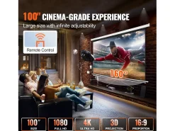 Tela de Projeção Motorizada SucceBuy, 100 Polegadas, Razão de Aspecto 16:9, 4K e 1080 Elétrica
