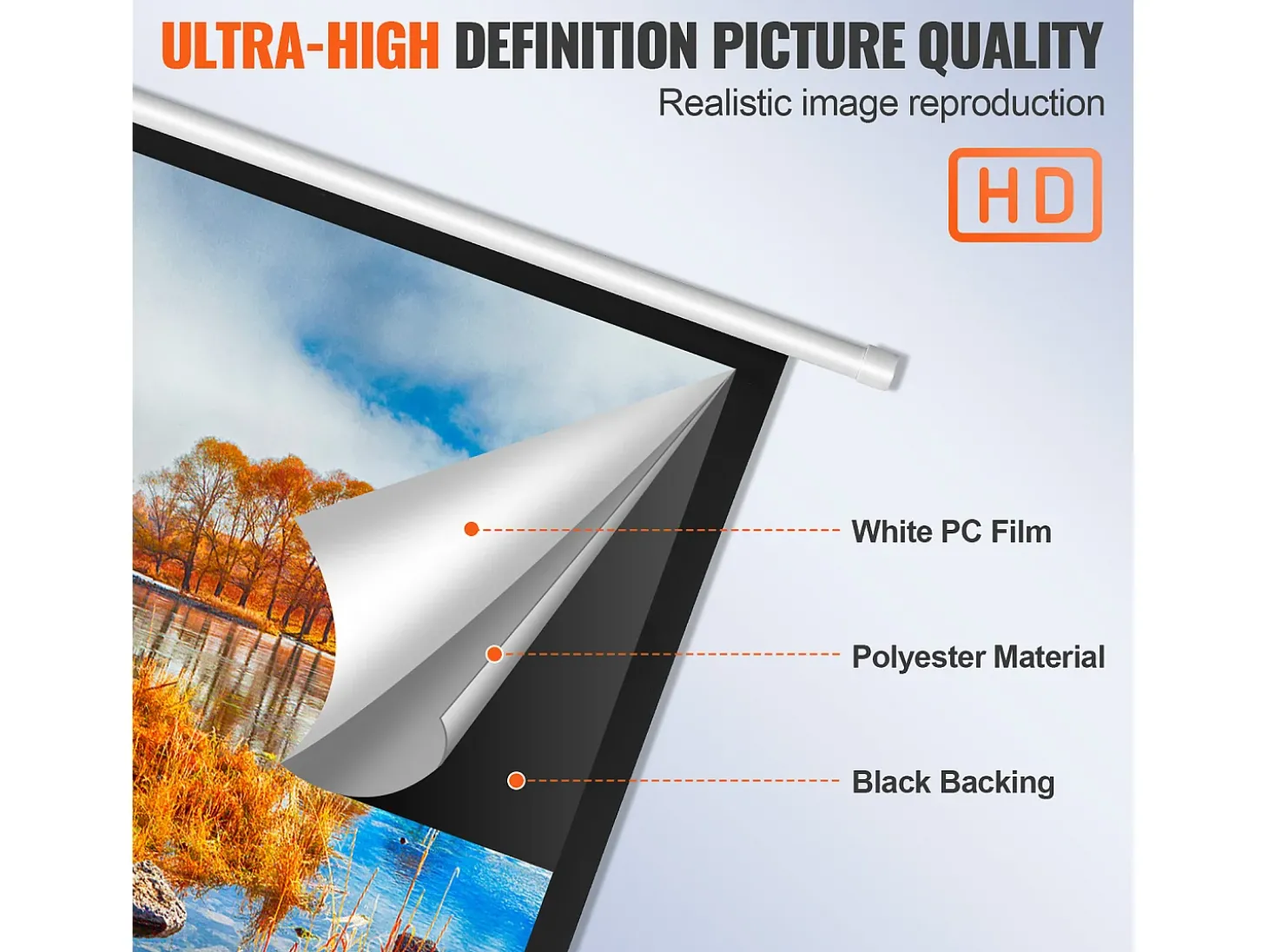 Tela de Projeção Retratil Manual SucceBuy, 100 Polegadas, Razão de Aspecto 16:9, 4K, 1080 HD
