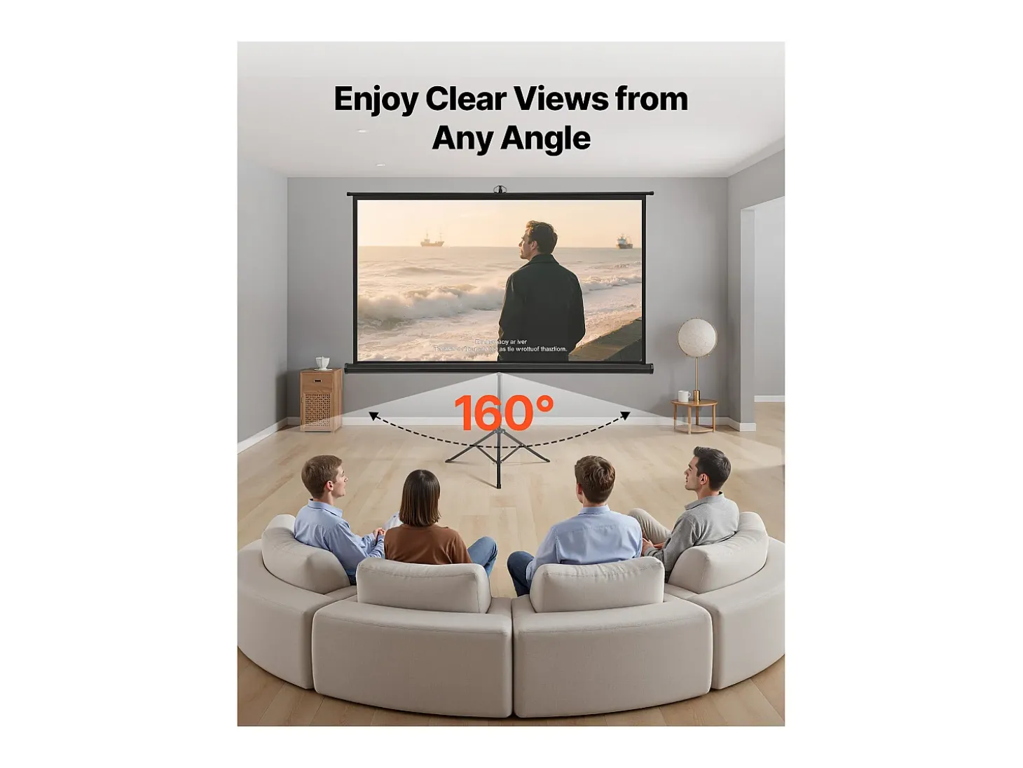 Tela de Projeção SucceBuy com Tripé de 213,4 cm, Lona de Projeção Portátil e Amassável, Grande Ângulo de Visão 160°, 16:9 4K HD, com Bolsa
