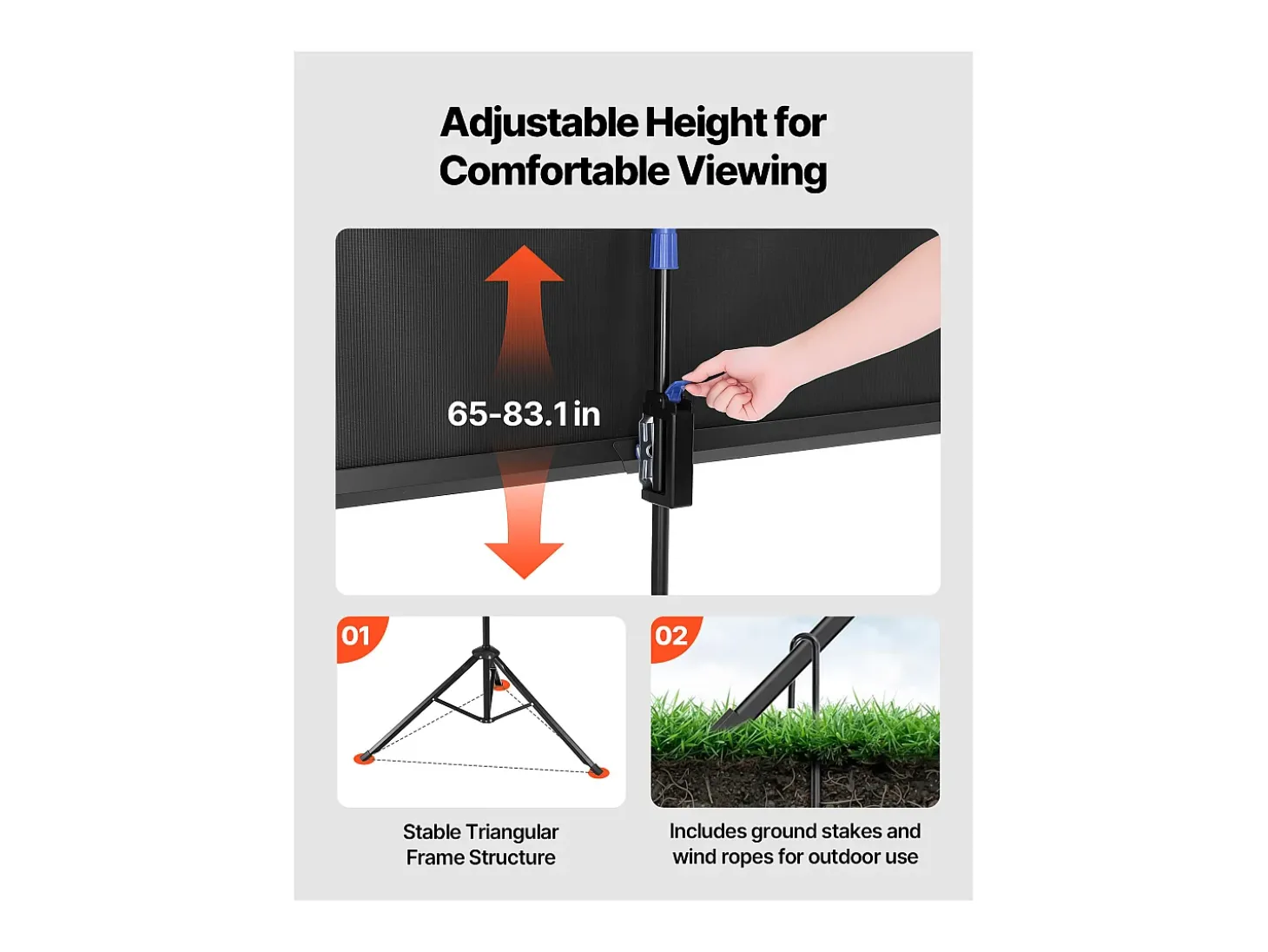 Tela de Projeção SucceBuy com Tripé de 213,4 cm, Lona de Projeção Portátil e Amassável, Grande Ângulo de Visão 160°, 16:9 4K HD, com Bolsa