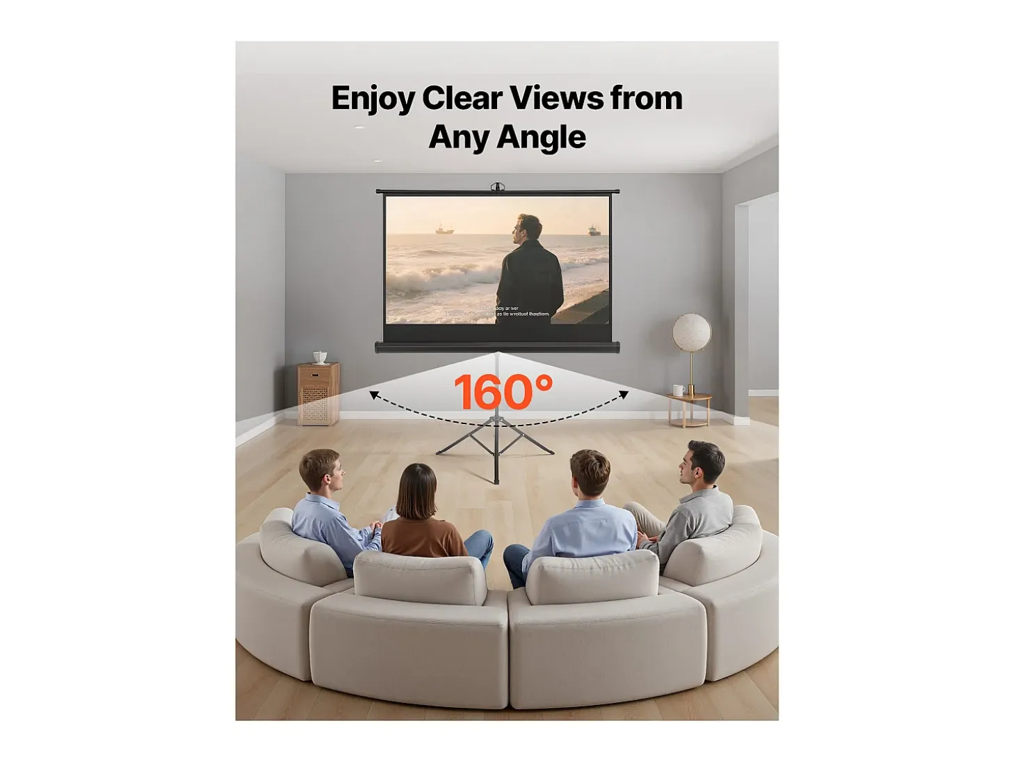 Tela de Projeção SucceBuy com Tripé de 152,4 cm, Lona de Projeção Portátil e Amassável, Grande Ângulo de Visão 160°, 16:9 4K HD