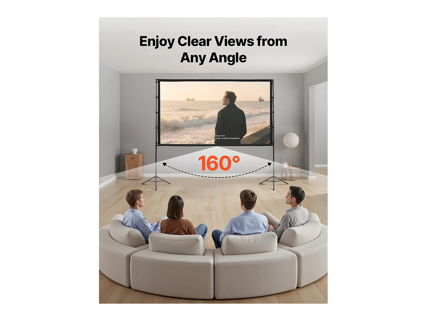 Tela de Projeção SucceBuy de 254 cm com 2 Tripés, Lona de Projeção Portátil e Amassável, Grande Ângulo de Visão 160°, 16:9 4K HD
