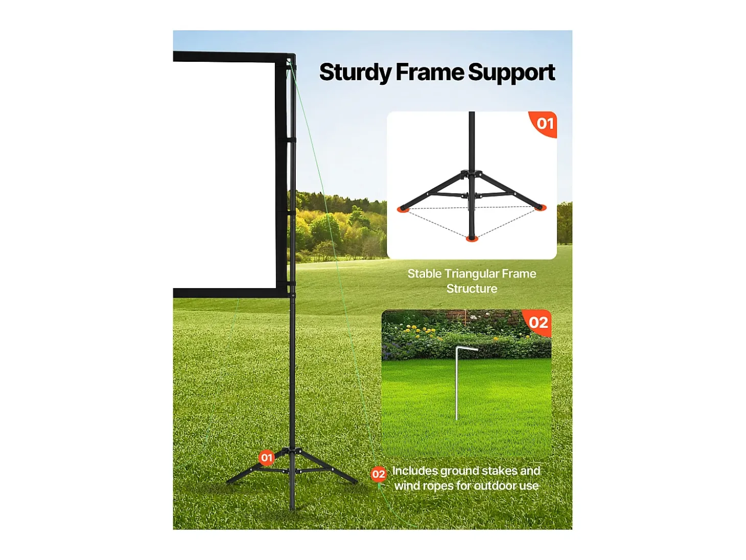 Tela de Projeção SucceBuy de 213,4 cm com 2 Tripés, Lona de Projeção Portátil e Amassável, Grande Ângulo de Visão 160°, 16:9 4K HD, com Bolsa
