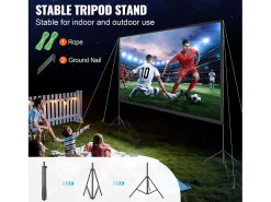 Tela de Projeção SucceBuy Portátil com Base, 381 cm, 16:9 HD de Duas Faces Anti-rugas e Grande Ângulo de Visão, para Projetores de Cinema em Casa