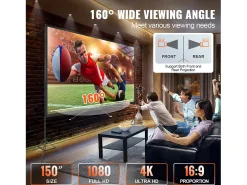 Tela de Projeção SucceBuy Portátil com Base, 381 cm, 16:9 HD de Duas Faces Anti-rugas e Grande Ângulo de Visão, para Projetores de Cinema em Casa