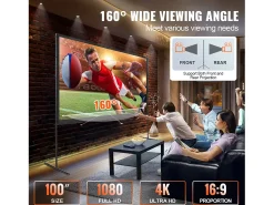 Tela de Projeção SucceBuy Portátil com Base, 254 cm, 16:9 HD de Duas Faces Anti-rugas e Grande Ângulo de Visão, para Projetores de Cinema em Casa