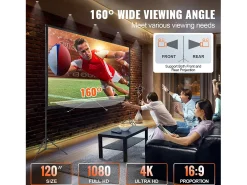 Tela de Projeção SucceBuy Portátil com Base, 305 cm, 16:9 HD de Duas Faces Anti-rugas e Grande Ângulo de Visão, para Projetores de Cinema em Casa