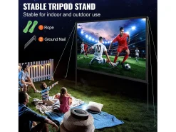 Tela de Projeção SucceBuy Portátil com Base, 305 cm, 16:9 HD de Duas Faces Anti-rugas e Grande Ângulo de Visão, para Projetores de Cinema em Casa