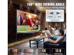 Tela de Projeção SucceBuy Portátil com Base, 305 cm, 16:9 HD de Duas Faces Anti-rugas e Grande Ângulo de Visão, para Projetores de Cinema em Casa