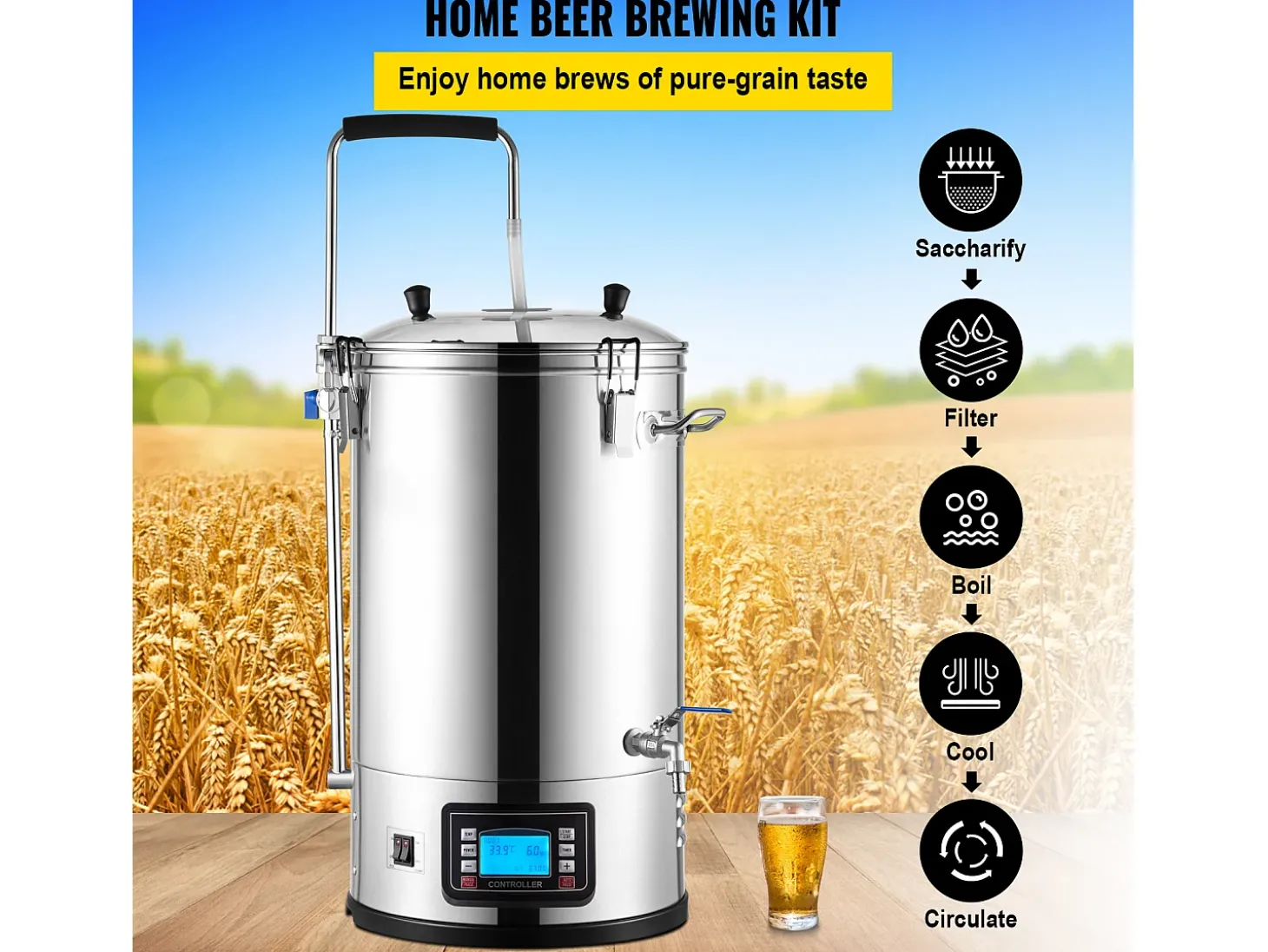 Tina de Mistura SucceBuy | Sistema de Mistura de Cerveja Todo-em-Um Pan com Bomba de Circulação 30 L