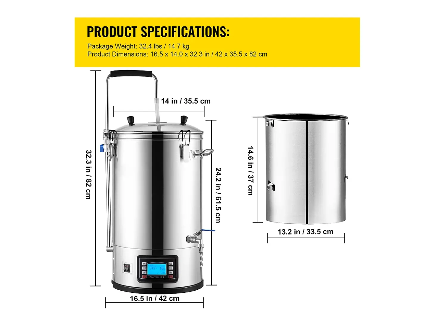 Tina de Mistura SucceBuy | Sistema de Mistura de Cerveja Todo-em-Um Pan com Bomba de Circulação 30 L