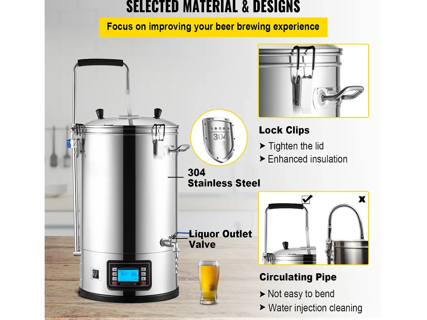 Tina de Mistura SucceBuy | Sistema de Mistura de Cerveja Todo-em-Um Pan com Bomba de Circulação 30 L