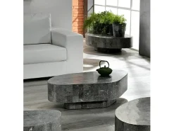 Trapézio - Mesa de centro (100 x 52 x 28h) em pedra fóssil cinza