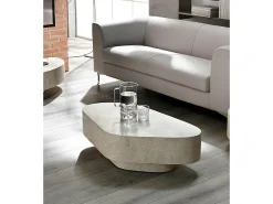 Trapézio - Mesa de centro (100 x 52 x 28h) em pedra fóssil bege