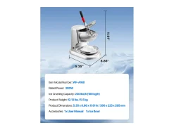 Triturador de Gelo SucceBuy Elétrico Capacidade de 100 kg/h, Máquina de Gelo Picado a 4 Lâminas, de Aço Inoxidável, com Tigela e Tampa, 2000 rpm