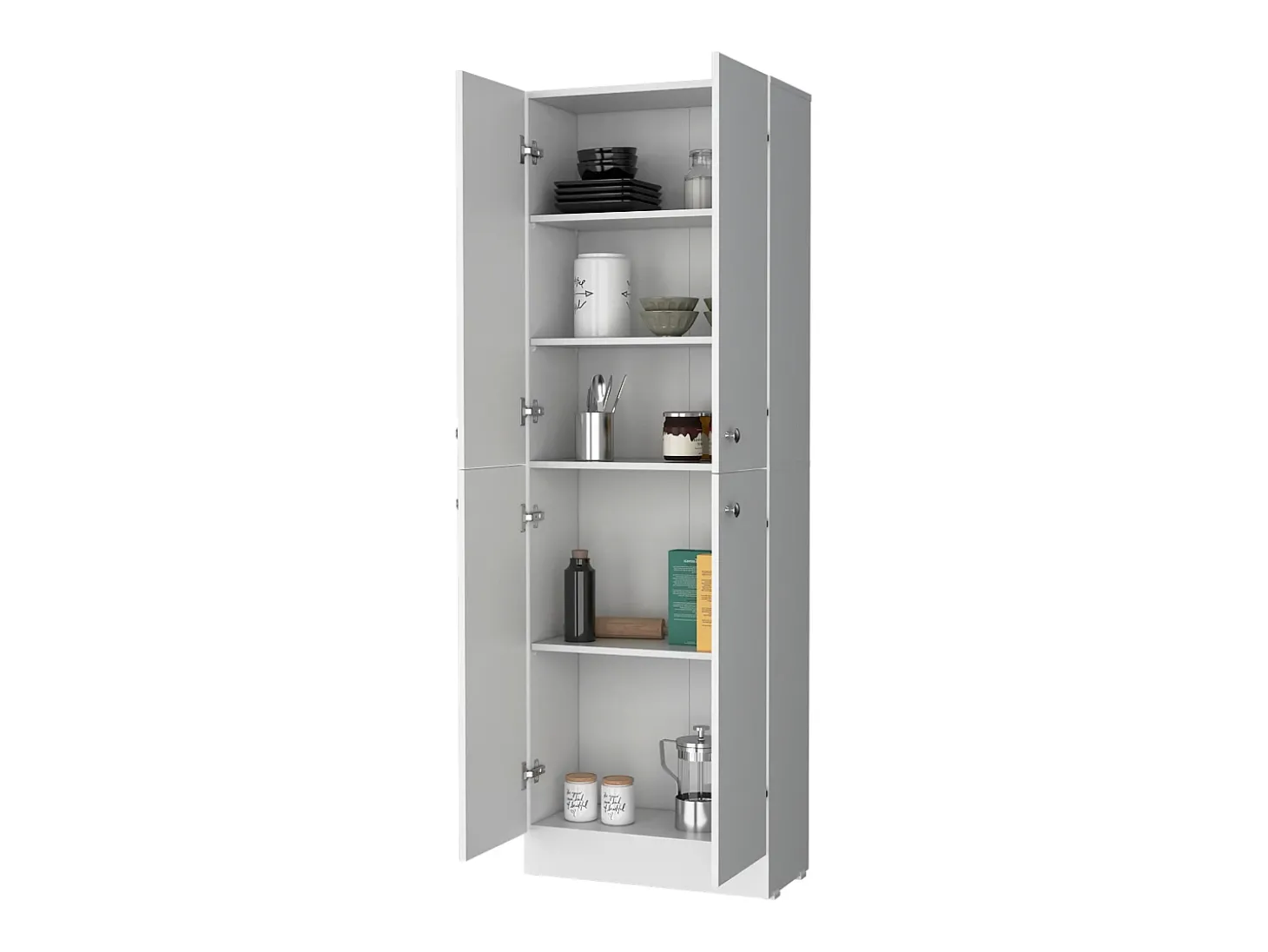 TUHOME Armário Despensa Cameron com 4 Portas e 5 Prateleiras Ocultas, Branco