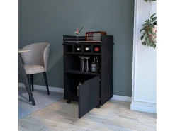 TUHOME Carrinho de Bar Crozier, com 1 porta, 1 prateleira e quatro porta-garrafas integrados