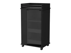TUHOME Carrinho de Bar Lusk com Prateleira para 2 Garrafas, Porta de Vidro e Rodas Giratórias, Preto