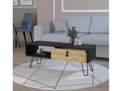 TUHOME Mesa de Centro Kimball com Gaveta e Pés Hairpin, Preto / Macadâmia