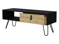 TUHOME Mesa de Centro Kimball com Gaveta e Pés Hairpin, Preto / Macadâmia