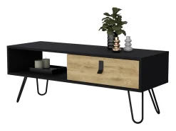 TUHOME Mesa de Centro Kimball com Gaveta e Pés Hairpin, Preto / Macadâmia