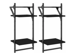 Unidade 2 prateleiras parede com barras 2 pcs 30x25x65 cm preto