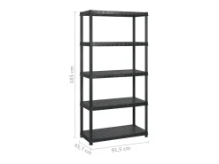 Unidade com 5 prateleiras 183x45,7x185 cm plástico preto PT771463