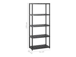 Unidade com 5 prateleiras 142x38x170 cm plástico preto PT697993