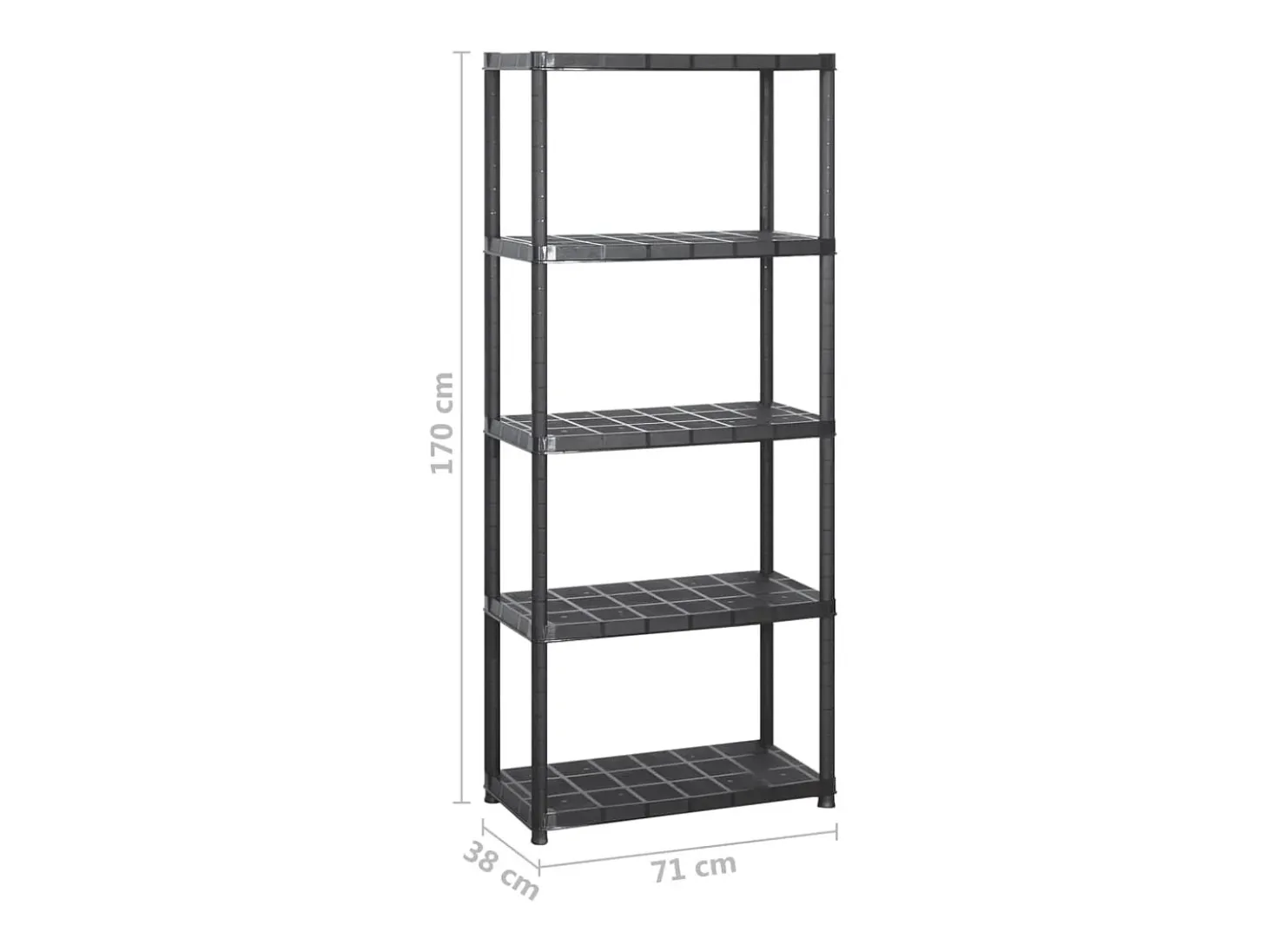 Unidade com 5 prateleiras 142x38x170 cm plástico preto PT697993