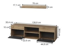 Unidade de parede carvalho goldkraft/antracite 139.8x35.4x38.9 berno