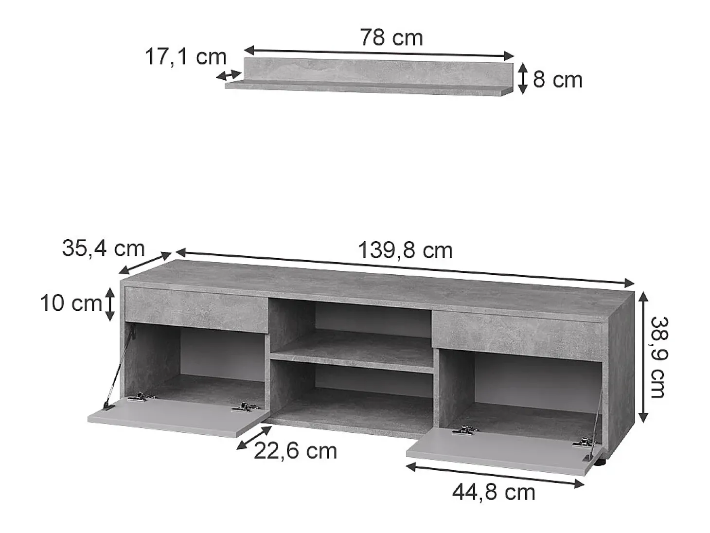 Unidade de parede concreto/branco 139.8x35.4x38.9 berno