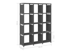 Unidade de prateleiras 12 cubos 103x30x141 cm tecido cinzento