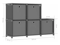 Unidade prateleira 5 cubos c/ caixas 103x30x72,5cm tecido cinza