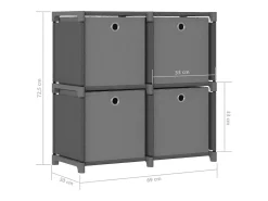 Unidade prateleiras 4 cubos c/ caixas 69x30x72,5cm tecido cinza