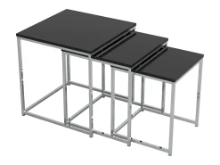 VCM 3 pcs Set Mesa lateral | Mesa de centro simples | Mesa de sofá de metal e MDF | Mesa de centro - Glisal (Preto)
