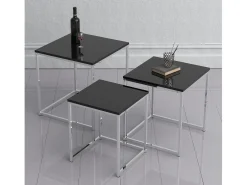 VCM 3 pcs Set Mesa lateral | Mesa de centro simples | Mesa de sofá de metal e MDF | Mesa de centro - Glisal (Preto)