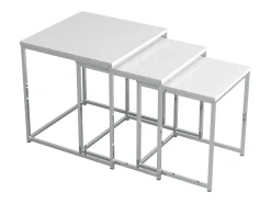 VCM 3 pcs Set Mesa lateral | Mesa de centro simples | Mesa de sofá de metal e MDF | Mesa de centro - Glisal (Branco)