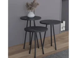 VCM 3 pcs Set side table | Tabela em design de óptica de mármore simples | Dimensões aprox. A. 42/47/52 x L. 34 x P. 34 cm | Mesa de estar - Mirola (Preto)