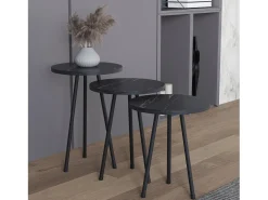 VCM 3 pcs Set side table | Tabela em design de óptica de mármore simples | Dimensões aprox. A. 42/47/52 x L. 34 x P. 34 cm | Mesa de estar - Mirola (Preto)