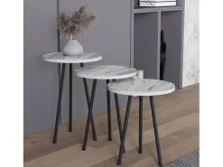 VCM 3 pcs Set side table | Tabela em design de óptica de mármore simples | Dimensões aprox. A. 42/47/52 x L. 34 x P. 34 cm | Mesa de estar - Mirola (Branco)