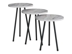 VCM 3 pcs Set side table | Tabela em design de óptica de mármore simples | Dimensões aprox. A. 42/47/52 x L. 34 x P. 34 cm | Mesa de estar - Mirola (Branco)