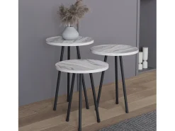 VCM 3 pcs Set side table | Tabela em design de óptica de mármore simples | Dimensões aprox. A. 42/47/52 x L. 34 x P. 34 cm | Mesa de estar - Mirola (Branco)