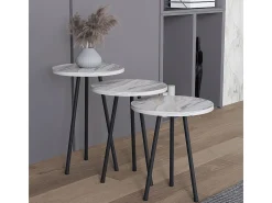 VCM 3 pcs Set side table | Tabela em design de óptica de mármore simples | Dimensões aprox. A. 42/47/52 x L. 34 x P. 34 cm | Mesa de estar - Mirola (Branco)