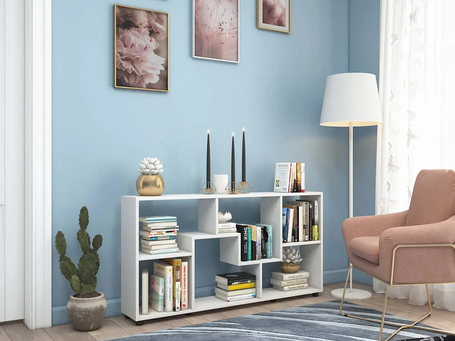 VCM Cômoda em madeira | Sideboard com prático divisor de mezanino | Divisor de salas | Dimensões aprox. A. 62 x L. 117 x P. 20 cm - Pintal (Branco)