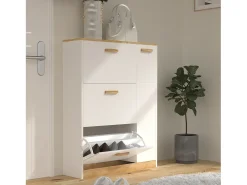 VCM Madeira Prateleira Kipper Sapato Prateleira Sapato Sapato Tipper 3 Flaps 1 Turning Door Halom L (Branco)