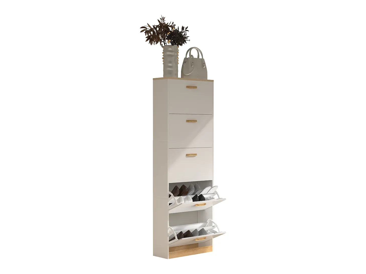 VCM Madeira Prateleira Kipper Sapato Prateleira Sapato Sapato Tipper 5 Flaps Halom XL (Branco)